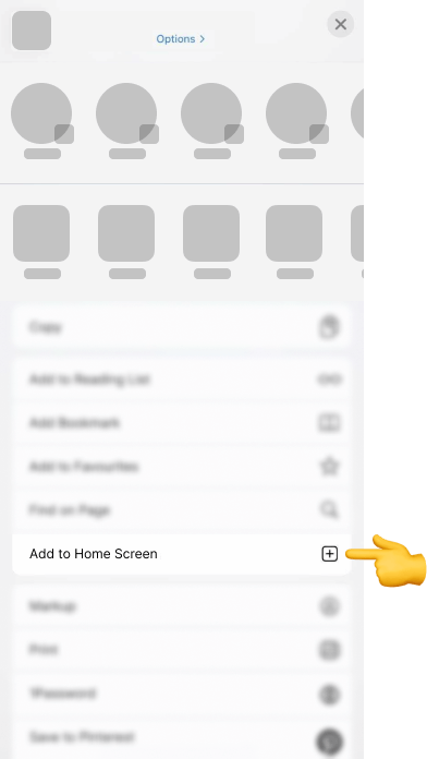 iPhone-Teilen-Menü mit dem Eintrag Add to Home Screen